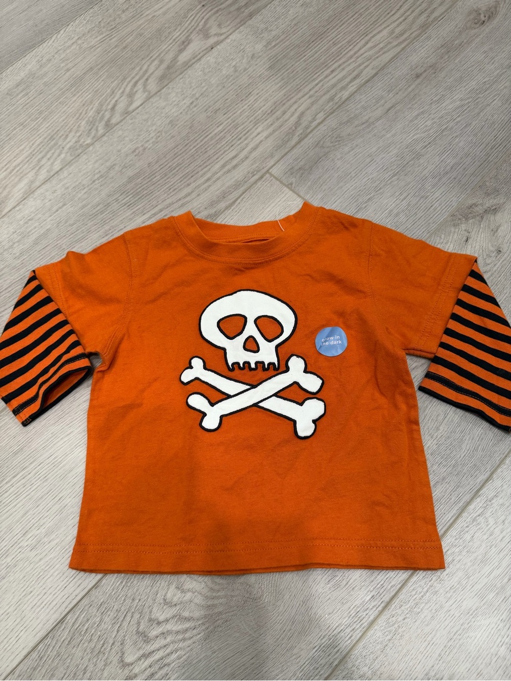 Gymboree Orange Tee with Black Striped Long Sleeves and White Skull